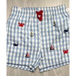Mud Pie Nautical Gingham Swim trunks 2T 3T 4T 5T bathing suit embroidered NWT
